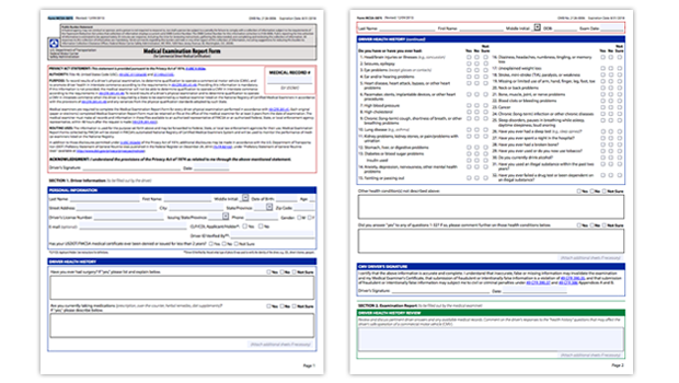 Medical exam form used for truck drivers.
