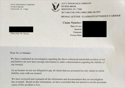 To read the letter, just click the image and it will get re-bigulated (Simpsons reference). This is your standard boilerplate denial letter, but to most accident victims, it looks pretty final, like something sent down from Mount Sinai, chiseled in legal stone.