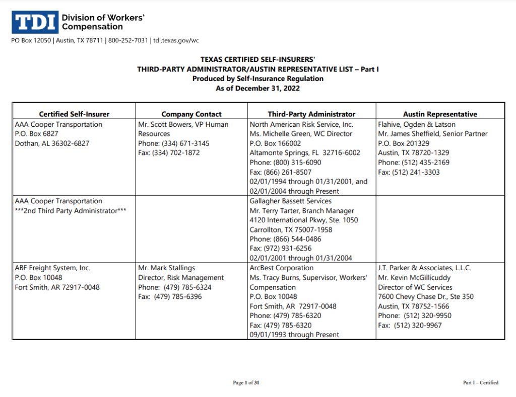 Texas workers' comp database.